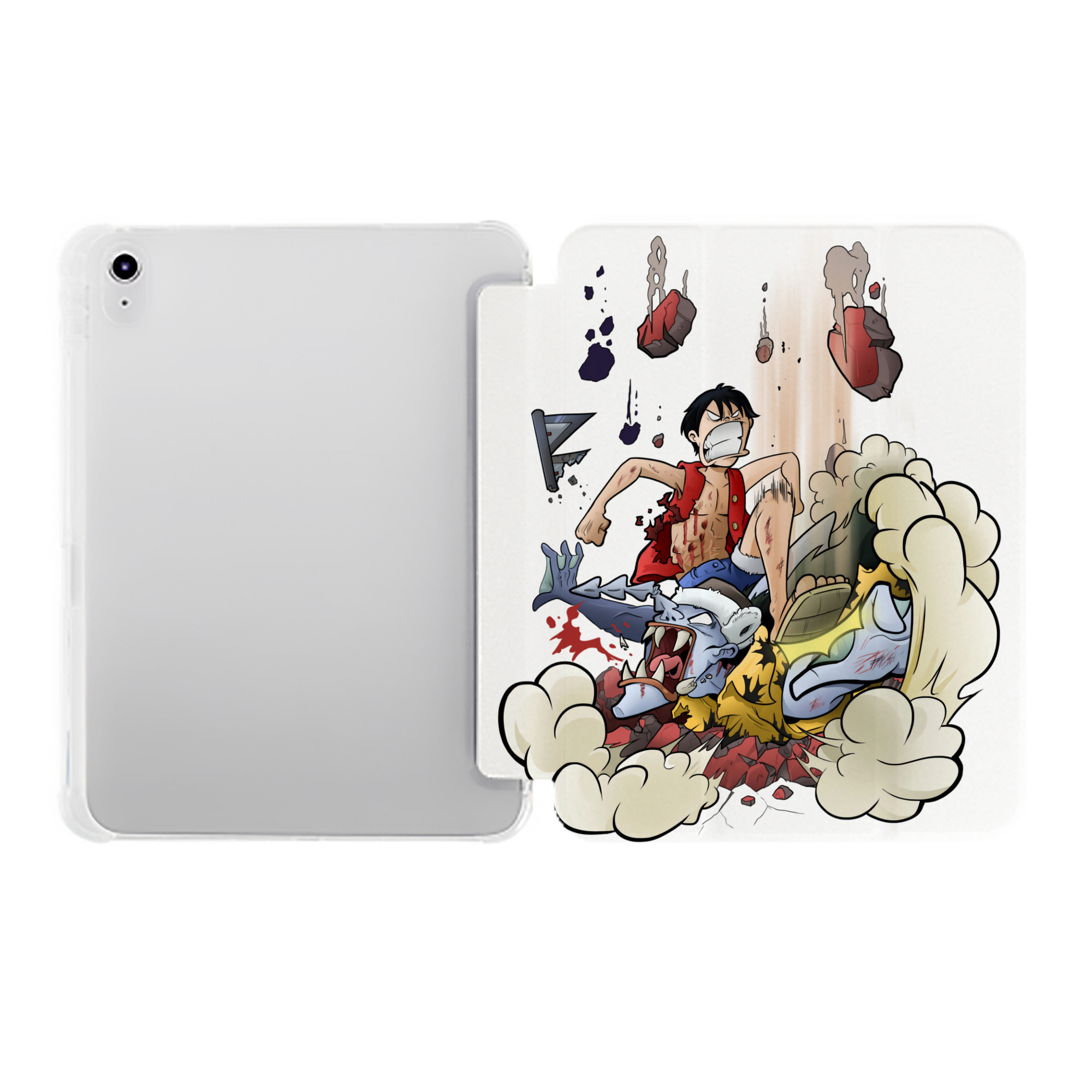 （画像用） ワンピース モンキー・D・ルフィ ONE PIECE Monkey D. Luffy IPad ケース ペン収納付き 三つ折りスタンド PUレザー×シリコン 対応機種9.5/10.5/10.9インチ